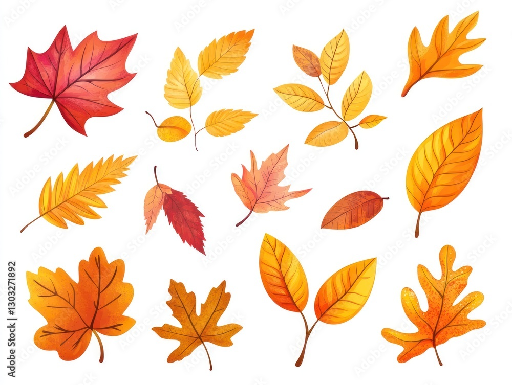 Obraz premium Autumn leaves collection, fall foliage, white background, seasonal design