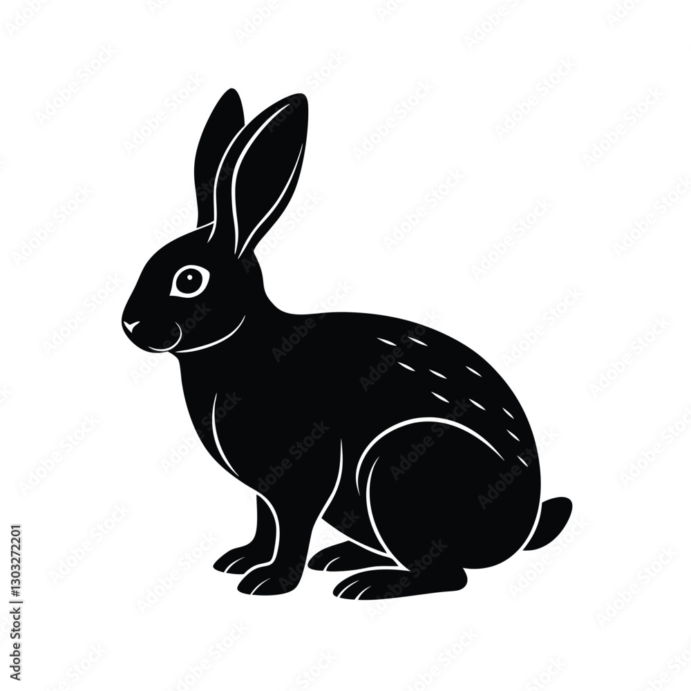 Obraz premium Rabbit Silhouette Vector Art Illustration and Rabbit Minimalist Black Color Design
