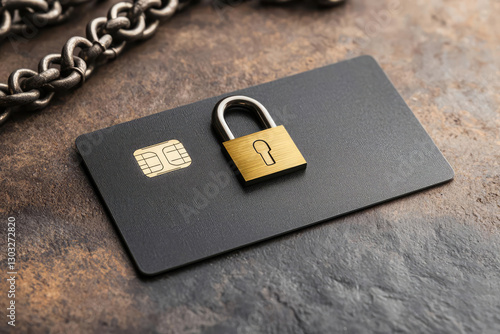 A locked card with a padlock symbolizing security in financial transactions, set against a textured background.
