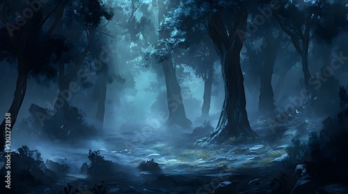 Wallpaper Mural An Enchanting Forest Depicted in Ethereal Blues and Subtle Details Torontodigital.ca