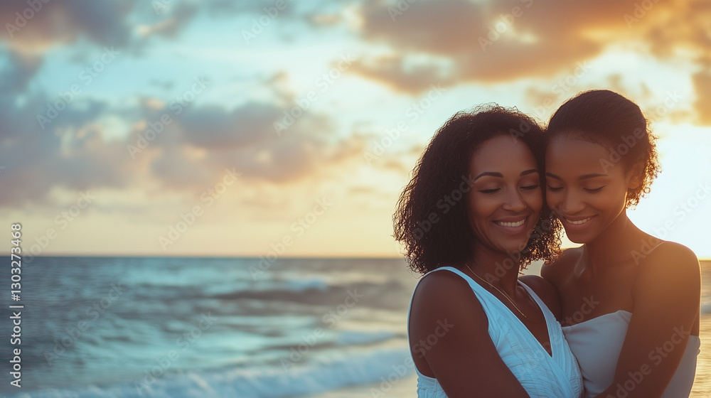 Two women are hugging on the beach Two women are hugging on the beach