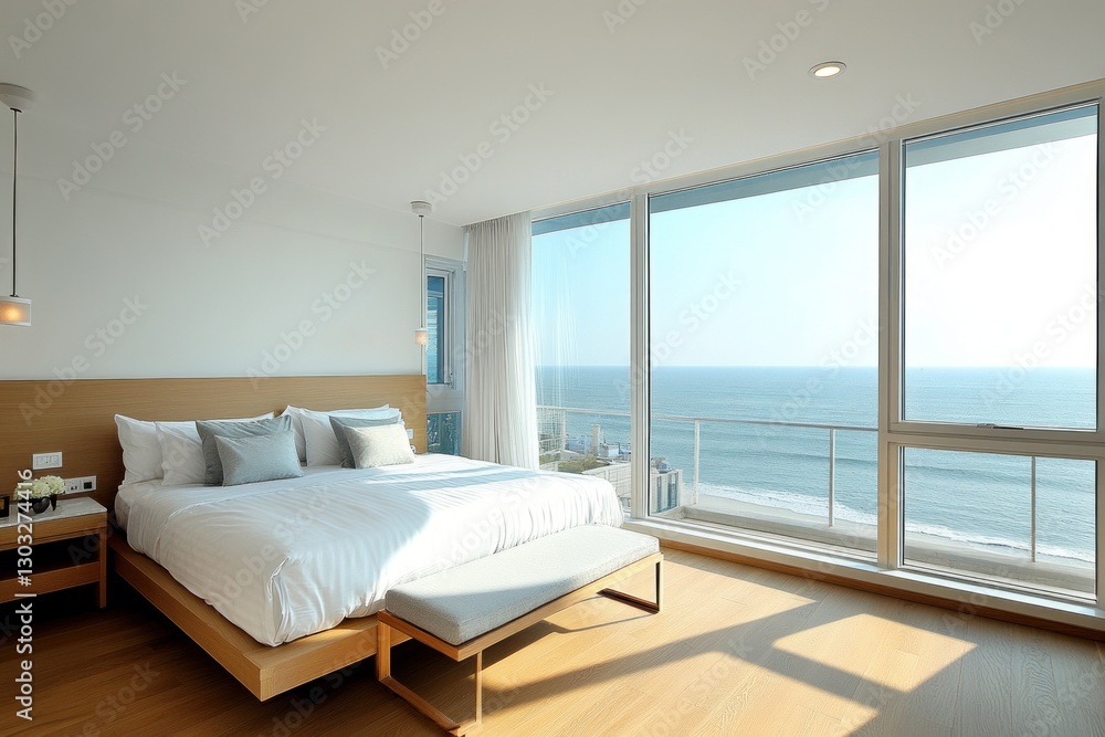 Fototapeta premium Ocean View Modern Bedroom Interior