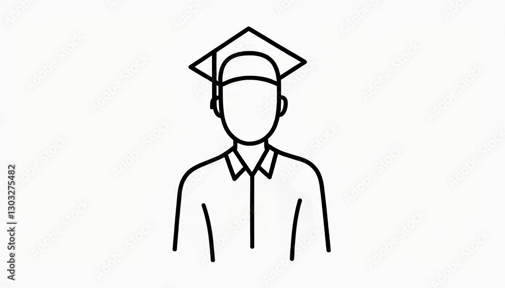Abstract graduate wearing mortarboard in minimalist design, e-learning concept Abstract graduate wearing mortarboard in minimalist design, e-learning concept