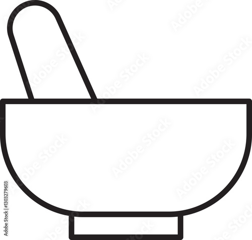 Mortar and pestle icon for grinding ingredients line icon