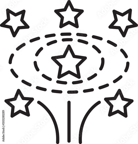 Starburst graphic with surrounding stars line icon
