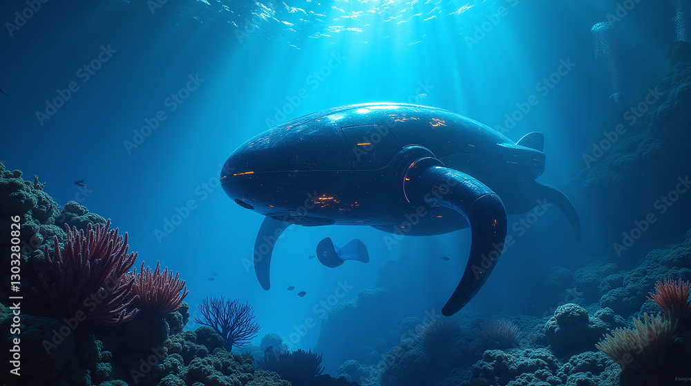 Obraz premium Deep Sea Explorer Meticulously Scans The Dark Ocean Floor