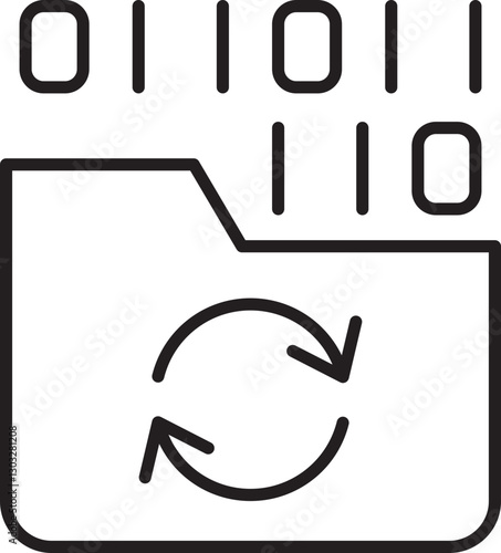 Data folder with binary and refresh icons line icon