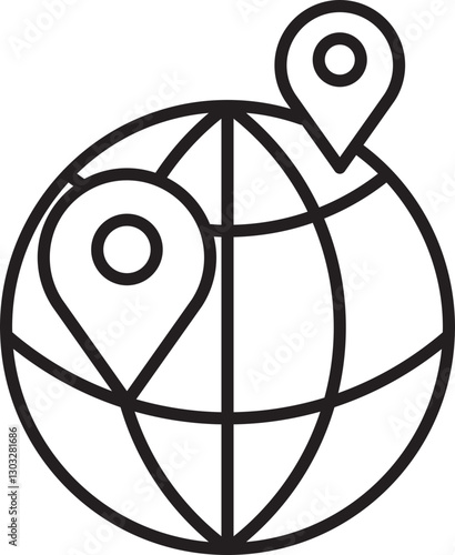 Globe with location pins icon line icon