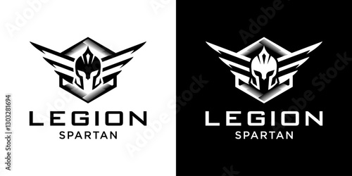 Spartan logo design, Legion spartan simple logotype icon, Spartan shield and helmet vector illustration, Spartan helmet logo, Roman emblem symbol, Spartan greek gladiator armor with wings symbol.