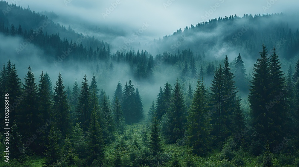 landscape of foggy forest landscape of foggy forest
