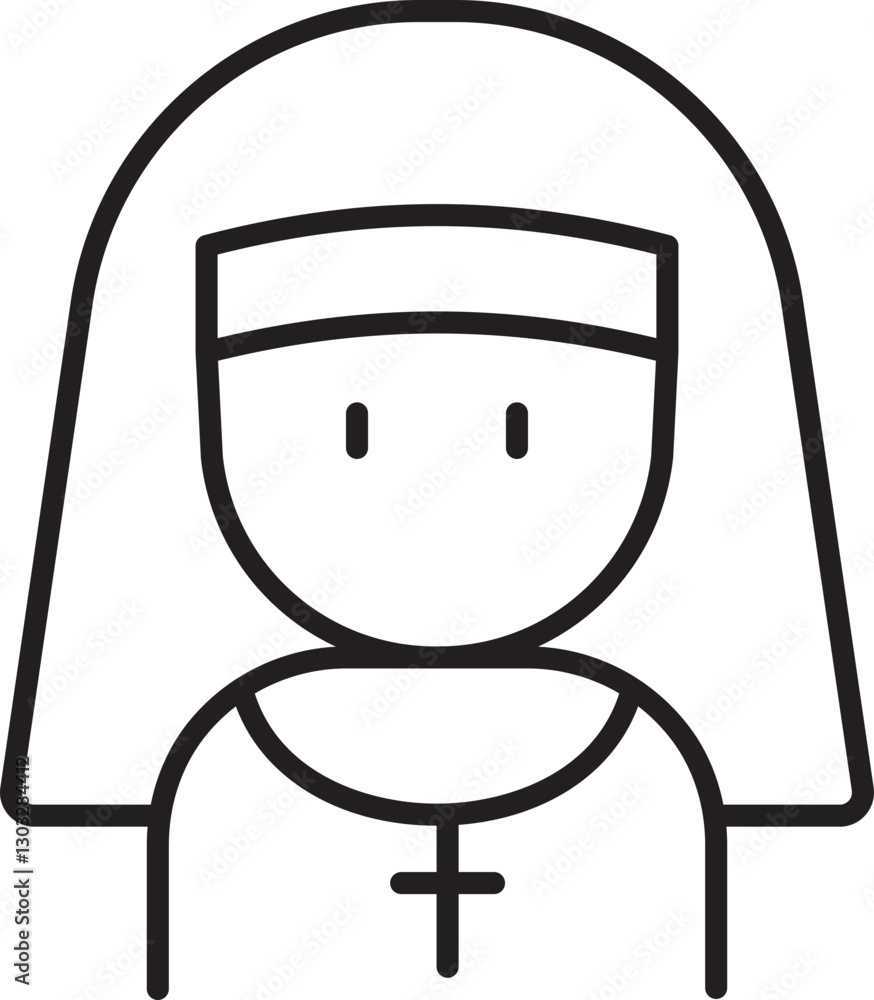Illustration of a nun in simple design. line icon Illustration of a nun in simple design. line icon