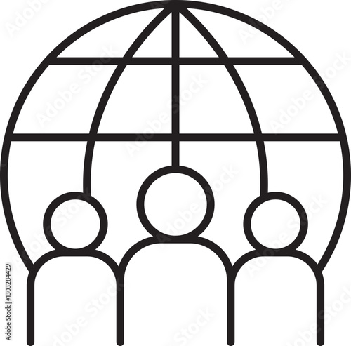 People connected globally illustration line icon