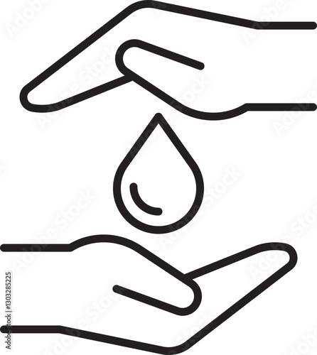 Hands protecting a water droplet line icon