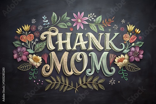 Thank You Mom in an artistic chalk-style font on a textured background.