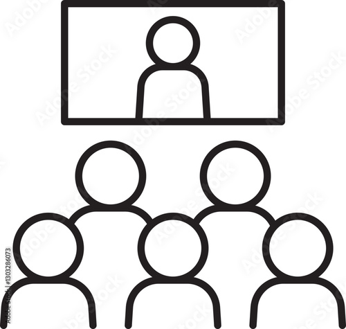 Online meeting with participants and presenter line icon