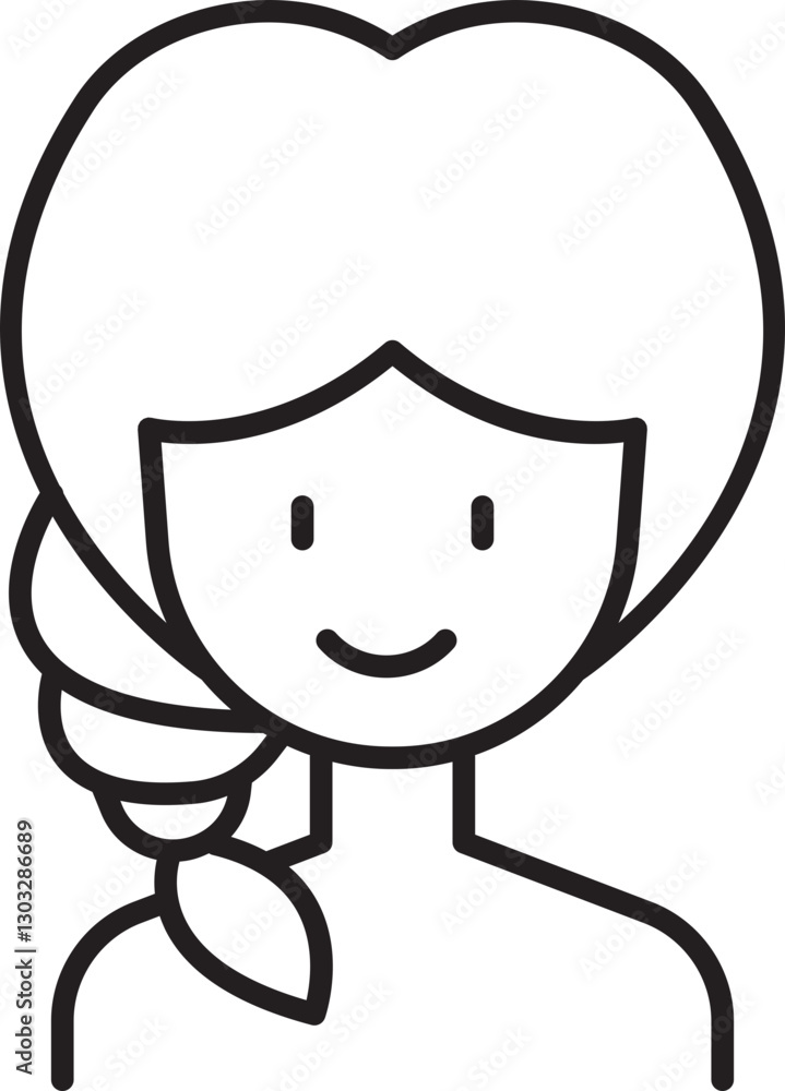Obraz premium Line art of a smiling woman with braided hair line icon