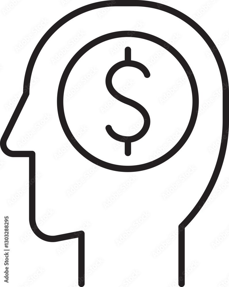 Head silhouette with dollar sign inside. line icon Head silhouette with dollar sign inside. line icon