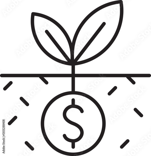 Plant with dollar symbol for growth concept line icon