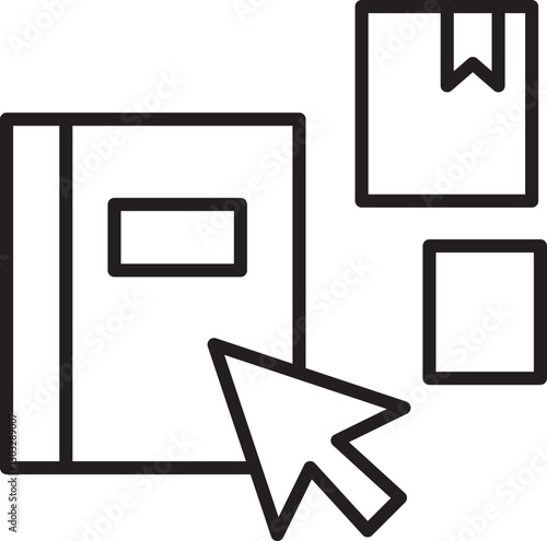 Digital book icon with cursor and elements line icon