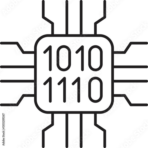 Microchip with binary code design line icon