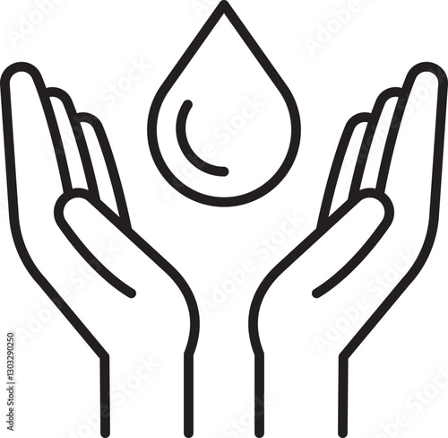 Hands cupping a water droplet line icon