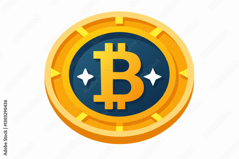 Golden Bitcoin Coin With Symbol In Vector Style, Digital Currency, Financial Concept, Cryptocurrency, Electronic Payments, Investment, Blockchain, Stock Market, Technology, Financial Trends Golden Bitcoin Coin With Symbol In Vector Style, Digital Currency, Financial Concept, Cryptocurrency, Electronic Payments, Investment, Blockchain, Stock Market, Technology, Financial Trends