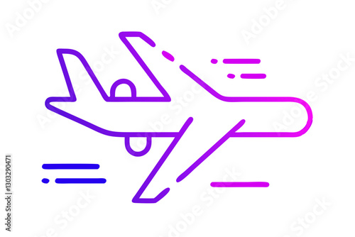 Gradient Line Art Airplane Icon In Motion, Modern Travel Symbol, Aviation Concept, Fast Air Transport, Flight Illustration, Minimalist Neon Design, Airline Industry, Tourism, Business Travel, Futurist