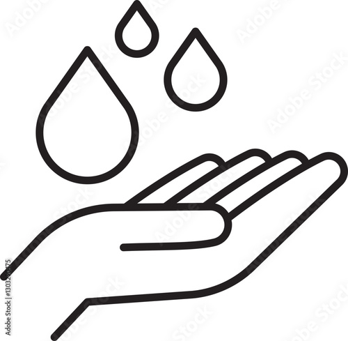 Hand under water droplets illustration line icon