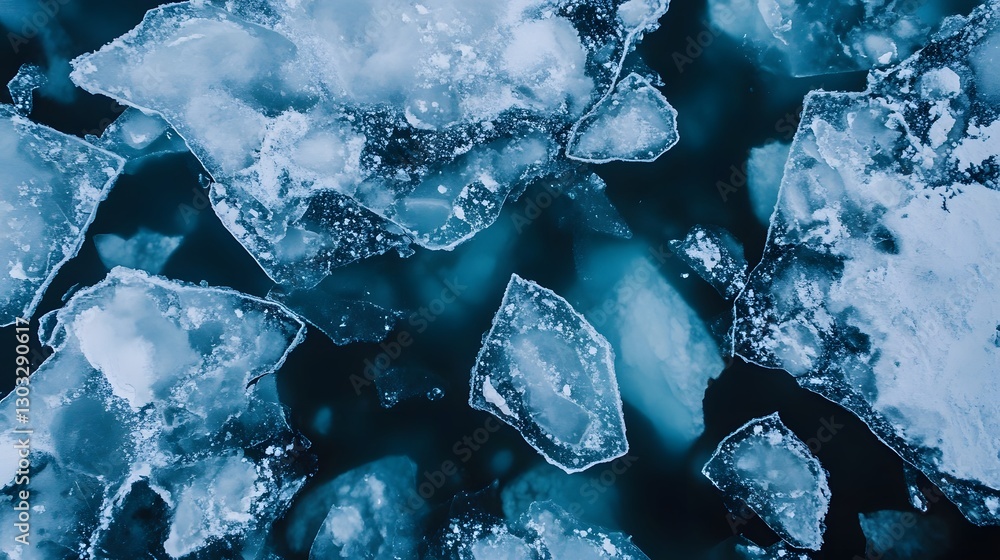 Obraz premium Stunning frozen icy landscape with intricate crystal patterns and a beautiful blue tint showcasing the beauty of the winter season and the natural wonders of the natural environment