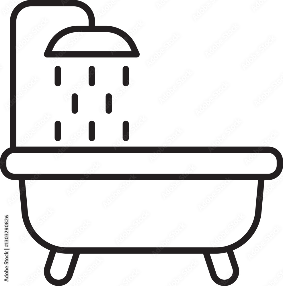 Bathtub with shower overhead line icon Bathtub with shower overhead line icon