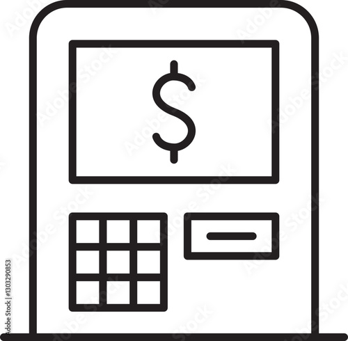 ATM machine illustration with dollar sign line icon