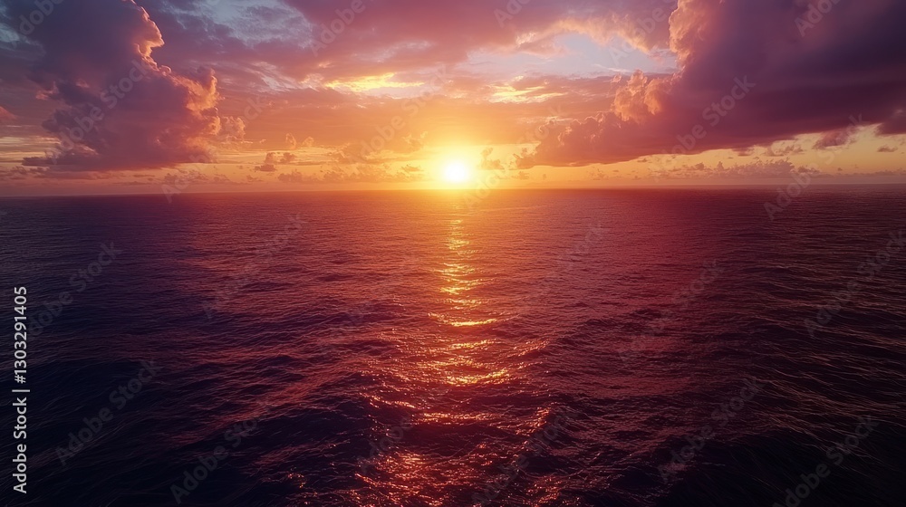 Fototapeta premium Vibrant sunset over calm ocean waters.