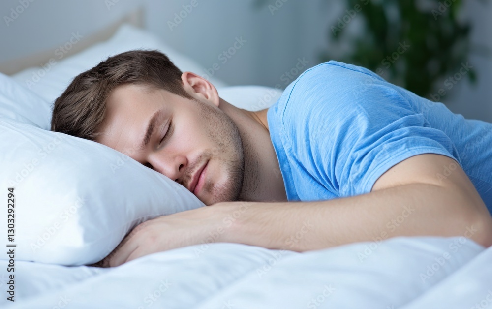 Resting man in cozy bedroom serene environment lifestyle image peaceful viewpoint sleep concept Resting man in cozy bedroom serene environment lifestyle image peaceful viewpoint sleep concept
