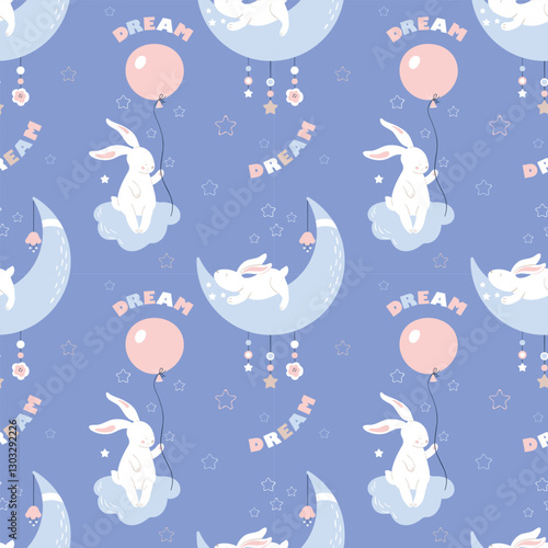 Bunny sleeping seamless pattern