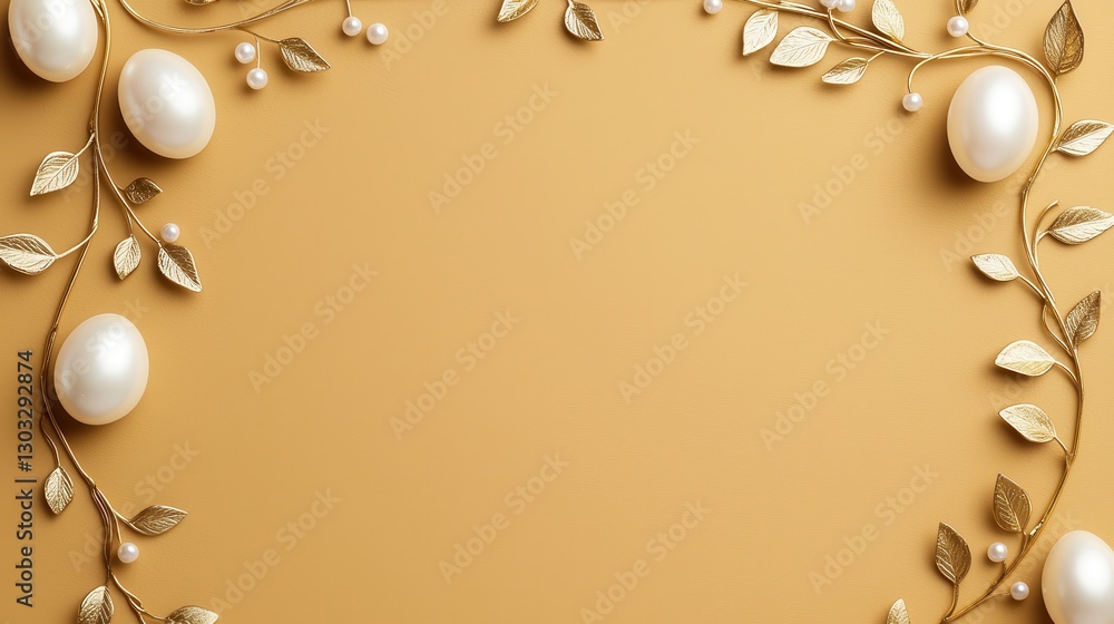 Obraz premium Elegant Easter Frame with Gold Leaves and Pearls