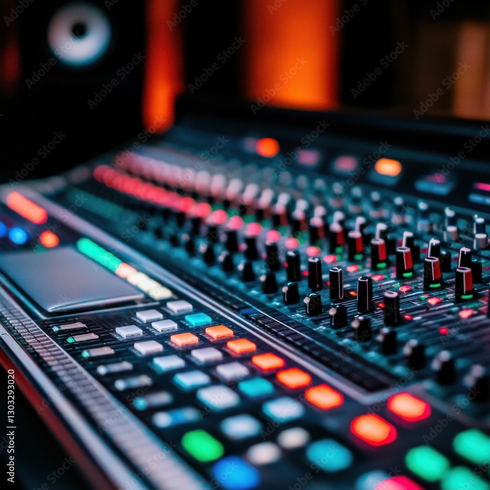 Mixing music recording studio audio equipment urban environment close-up view creative process Mixing music recording studio audio equipment urban environment close-up view creative process
