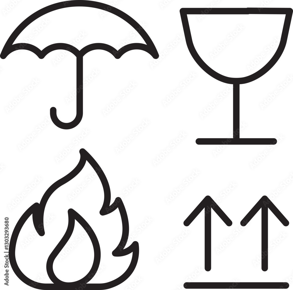 Warning symbols for packaging safety line icon