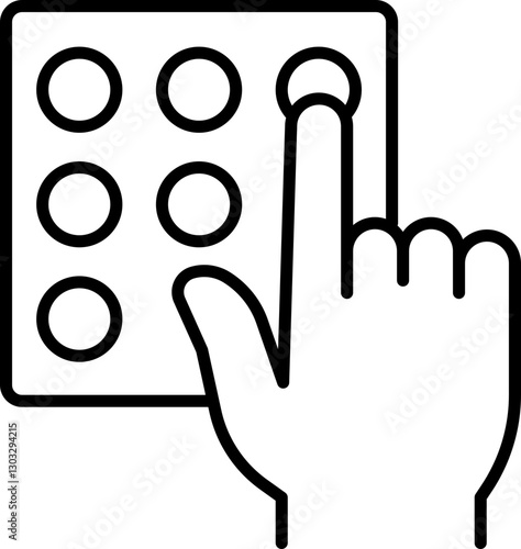 Hand pressing button on keypad interface line icon