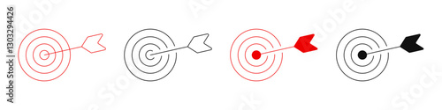 Dart aim bullseye icon. Target and goal symbol set. Precision, accuracy, focus icon for aiming, archery, shooting Editable line width