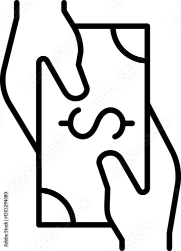 Hands exchanging cash note illustration line icon