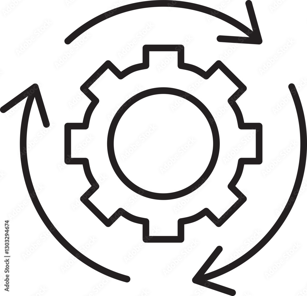 Gear with circular arrows symbolizing process. line icon Gear with circular arrows symbolizing process. line icon