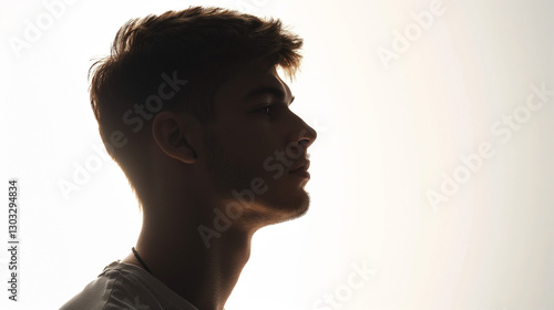 Male profile in backlight on white background