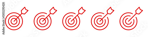 Target icon. Red bullseye symbol. Precision, accuracy, focus icon for aiming, archery, shooting. Editable line width vector