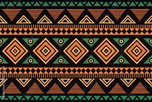 Vibrant African Tribal Geometric Pattern Design with Bold Orange Green and Black Color Palette