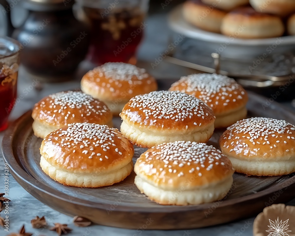 Buns on Tray. Tea Setting, Indoor Still Life Buns on Tray. Tea Setting, Indoor Still Life