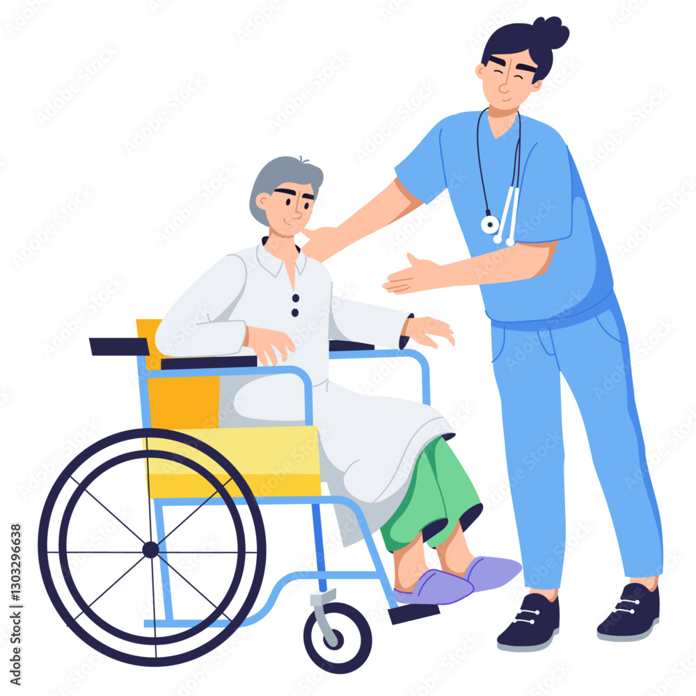 vector nurse helping senior woman in wheelchair vector nurse helping senior woman in wheelchair
