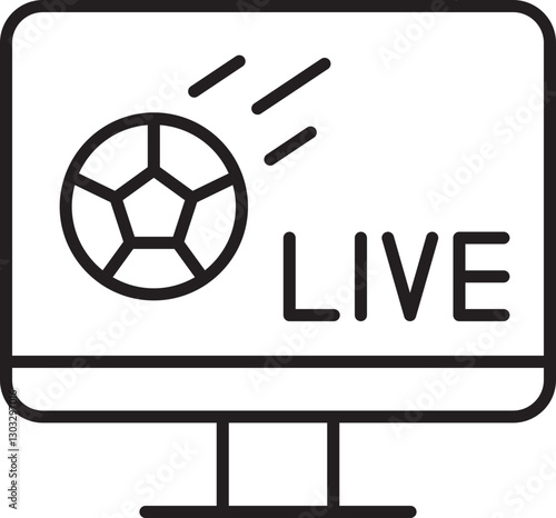 Soccer live streaming on computer screen line icon