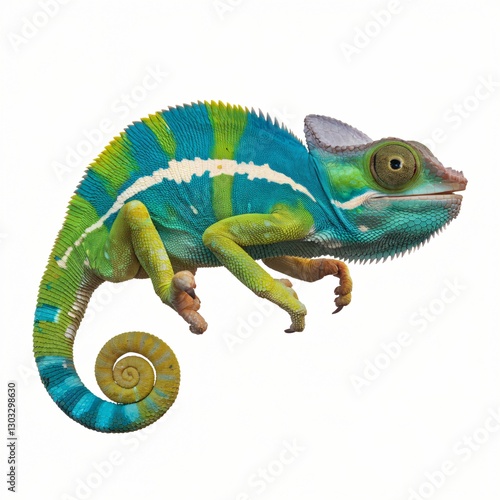 Wallpaper Mural Colorful Chameleon with Curled Tail Isolated on White Background. Torontodigital.ca