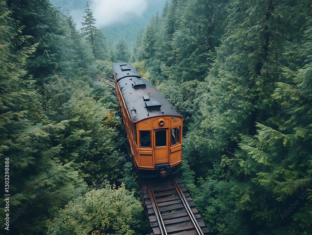 Fototapeta premium Train journey through misty forest