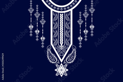 Geometric ethnic neckline flower pattern background. traditional style. decoration, textile, fabric, clothing.